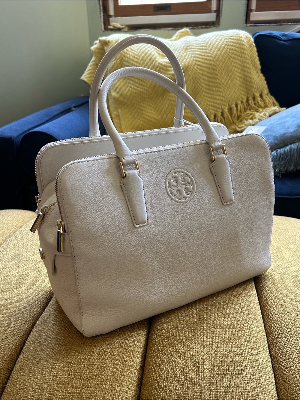 Tory Burch Cream Leather Double-Compartment Satchel